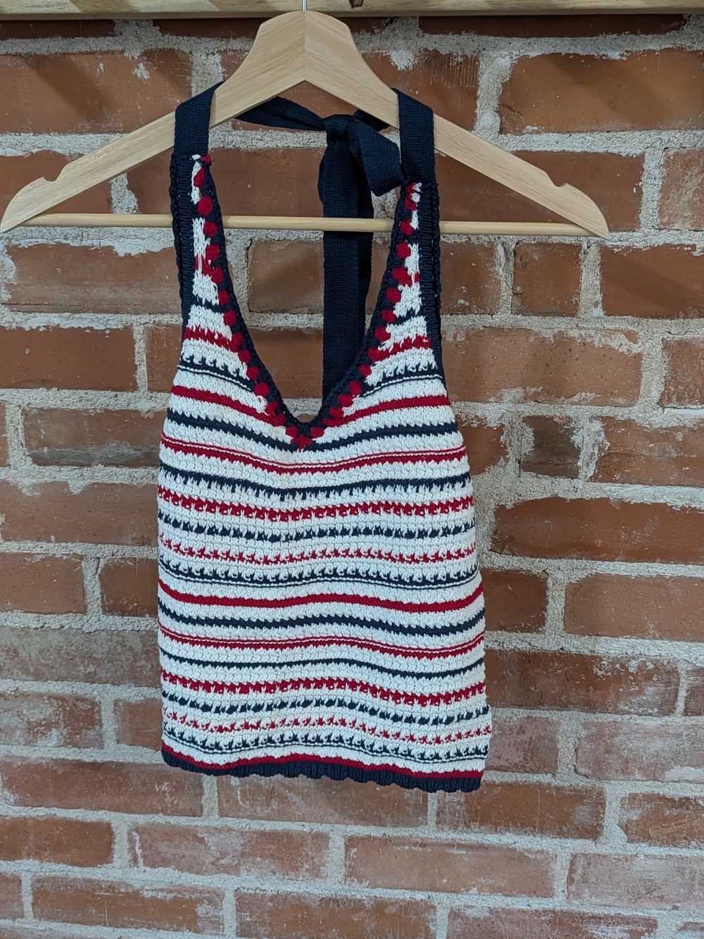 Blue Rain Striped Knit Halter Camisole - White Red Navy